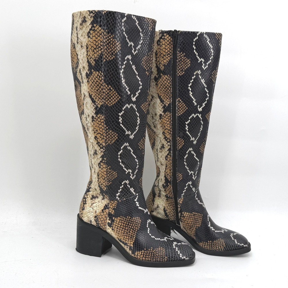 Crown Vintage Womens 6M Knee High Boots Snakeskin Print Block Heel Square Toe - Picture 4 of 7